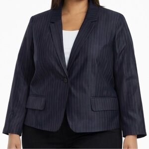 Loft Charcoal One Button Pin Stripe Blazer Jacket Size 18 NWT $128 Linen Blend